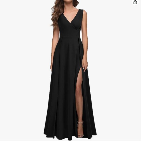 MUSHARE V-Neck Sleeveless Formal Cocktail Party Long Dress (Black, 2XL) - Picture 1 of 4